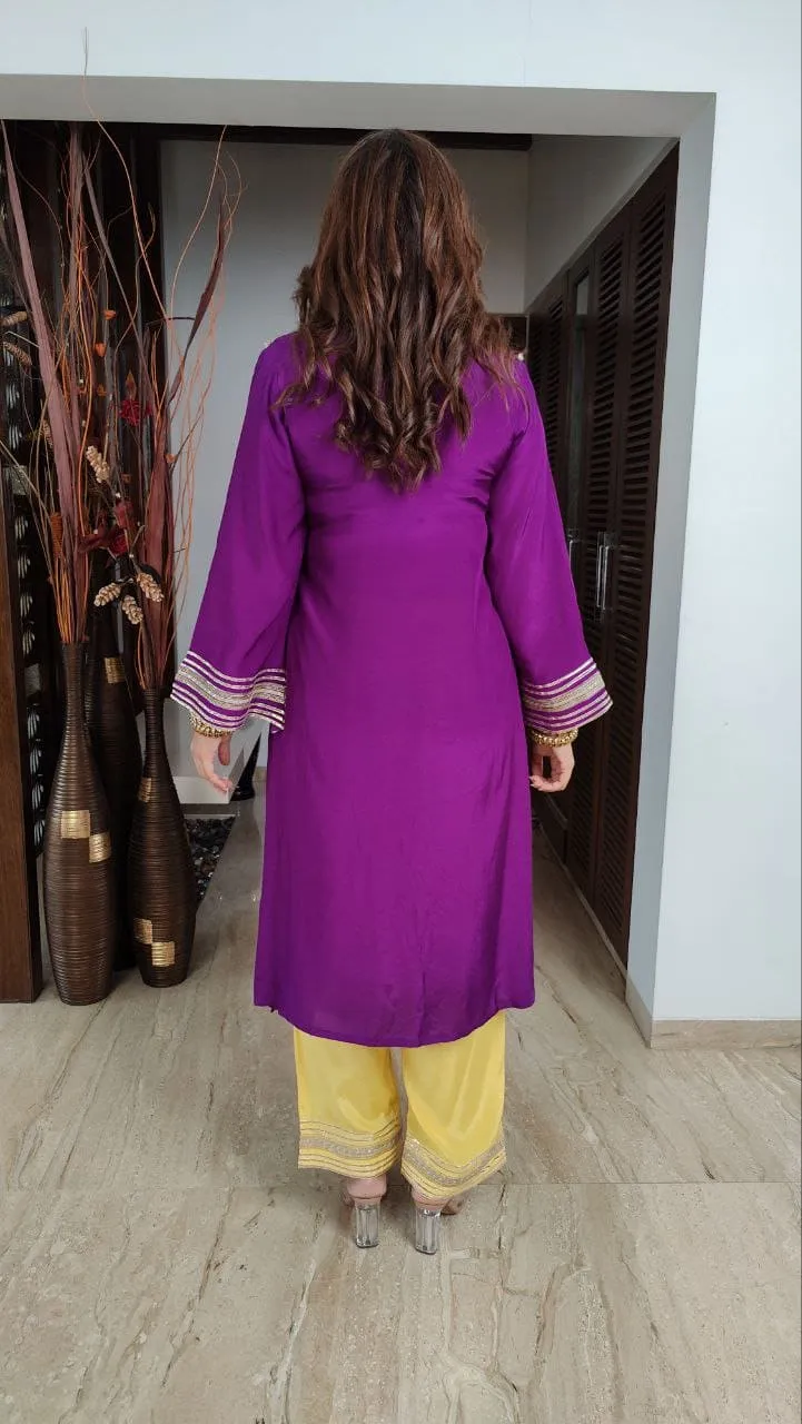 Purple Yellow Kurta Set