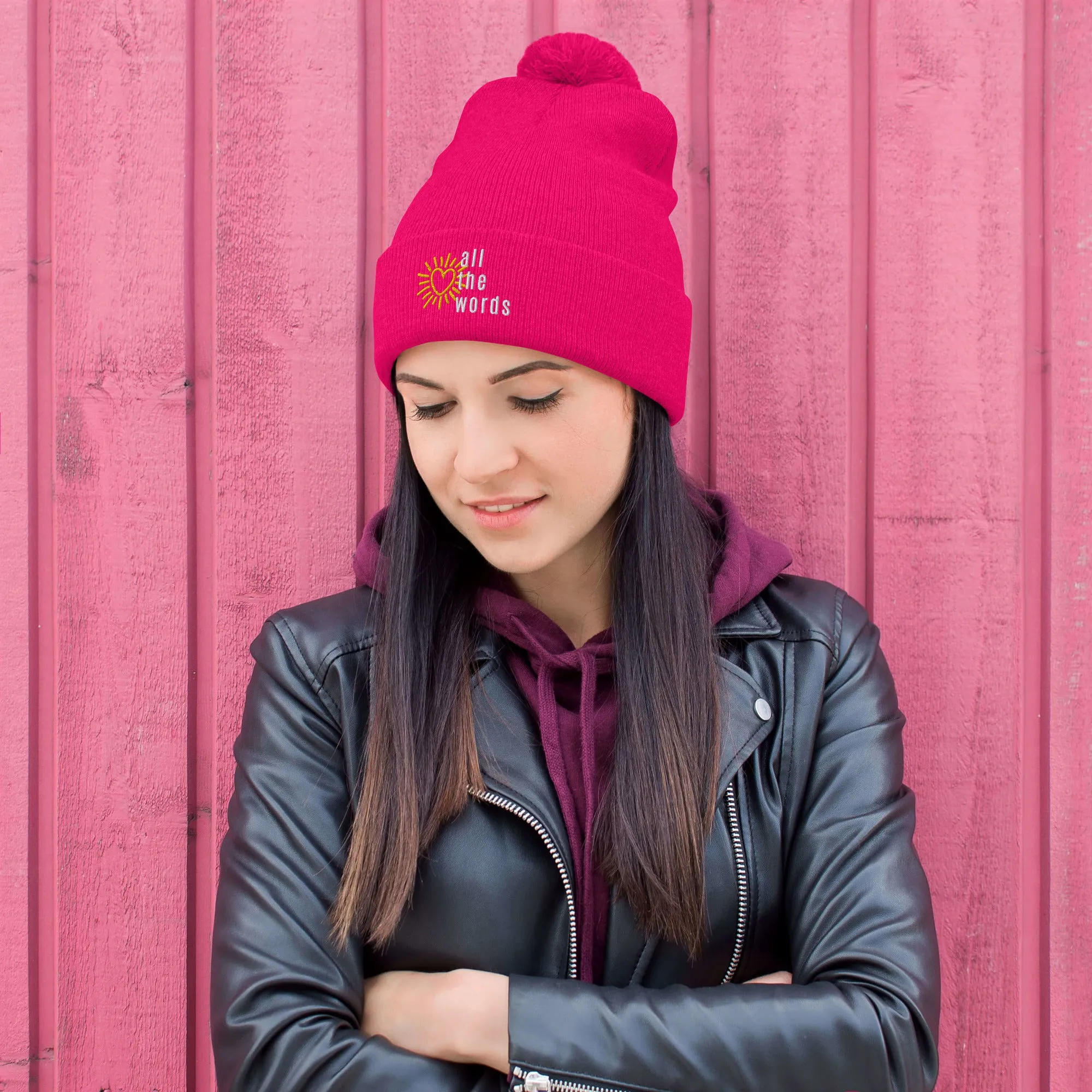 "All the Words" Pom-Pom Beanies