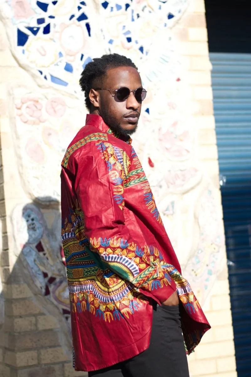 Red Dashiki Shirt Oversized