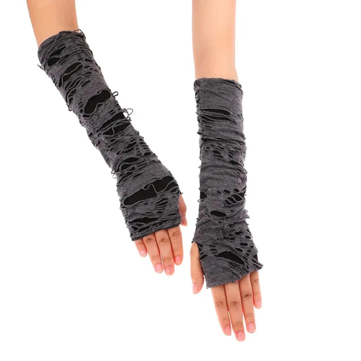 Ripped Holes Fingerless Halloween Goth Gloves