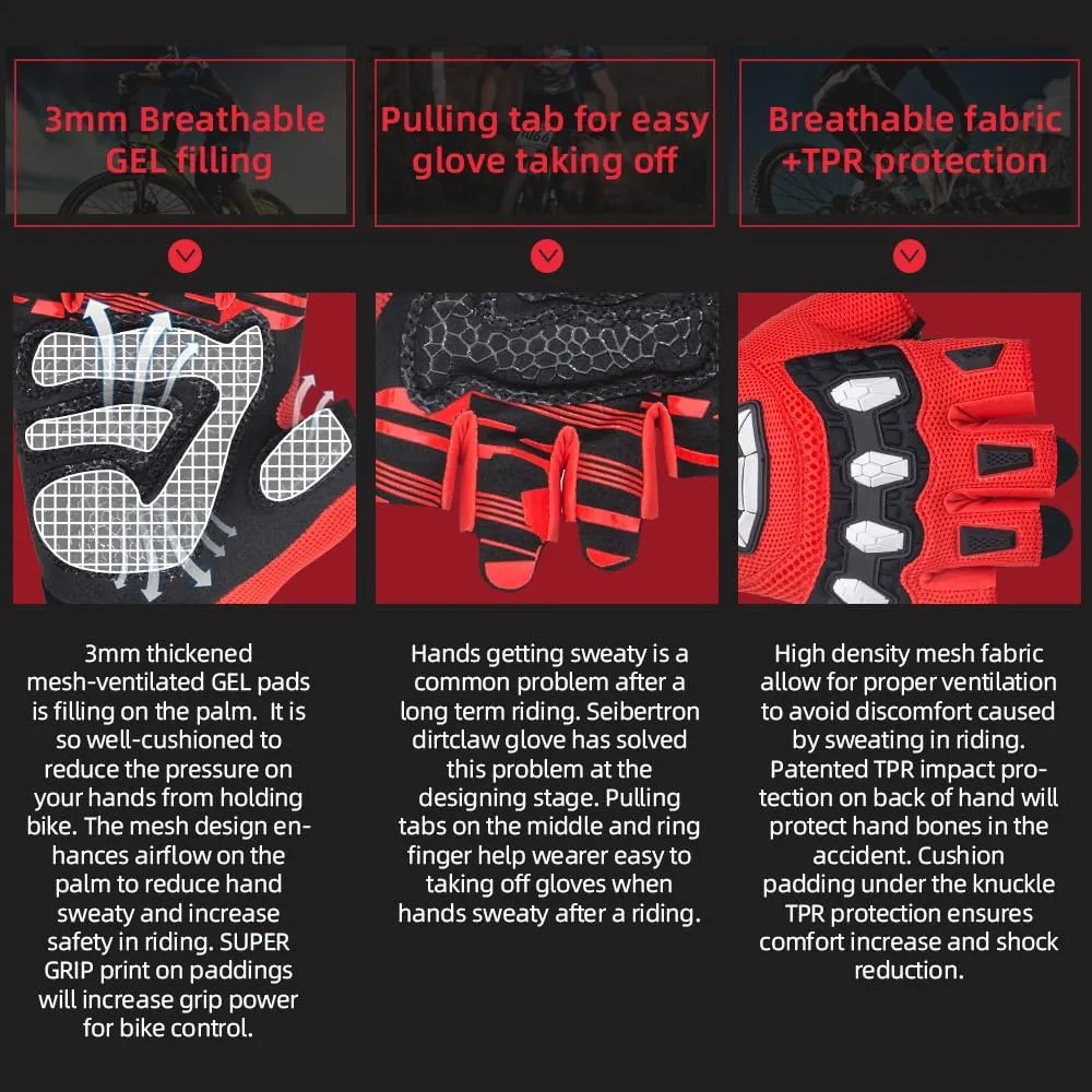 Seibertron Dirtclaw Anti-Slip Fingerless Gloves: Perfect for Off-Road, BMX, and Motocross Adventures