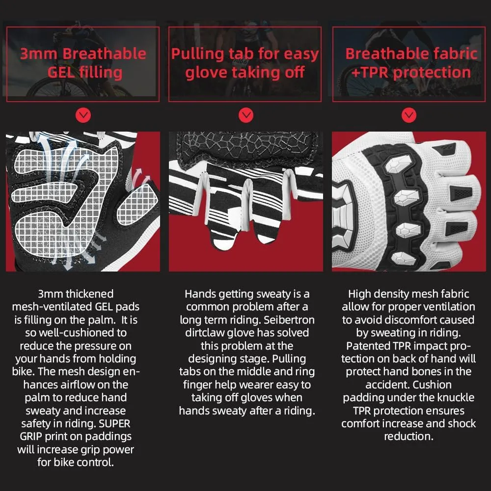 Seibertron Dirtclaw Anti-Slip Fingerless Gloves: Perfect for Off-Road, BMX, and Motocross Adventures