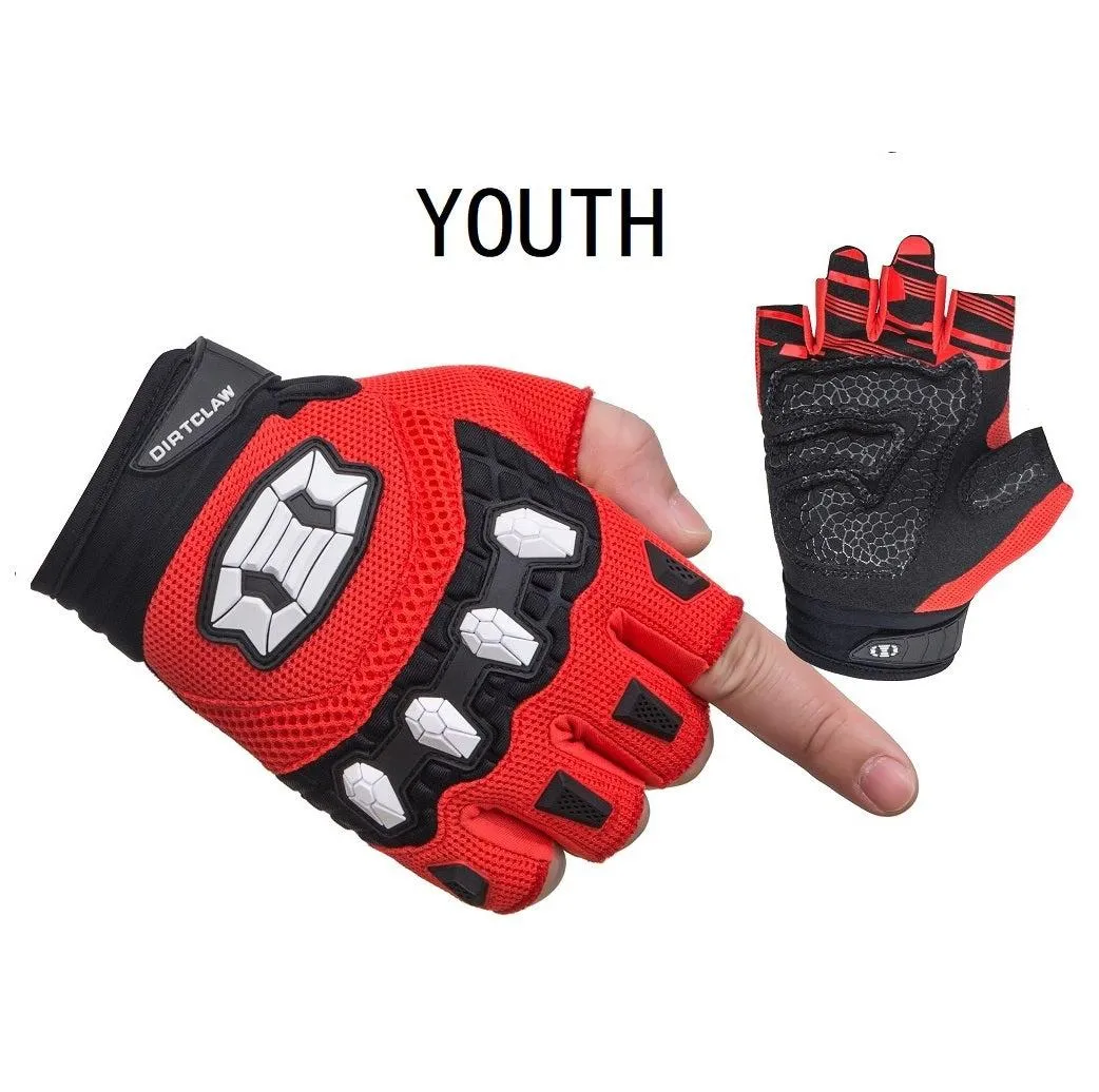 Seibertron Dirtclaw Youth BMX MX ATV MTB Road Racing Mountain Bike Bicycle Cycling Off-Road/Dirt Bike Gel Padded Anti - Slip Palm Fingerless Gloves Motorcycle Motocross Sports Gloves