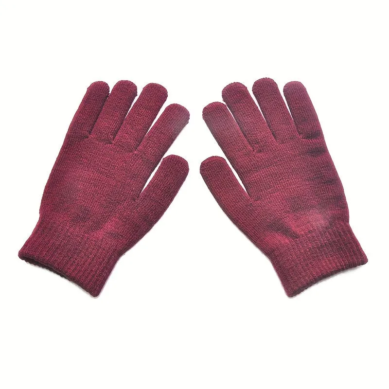 Set of 2 Unisex Thermal Winter Mittens - Soft, Stretchy, and Warm Jacquard Knit Polyester Gloves with Elasticized Cuffs, Hand Washable, Ideal for Cold Weather, Outdoor Activities, and Daily Use