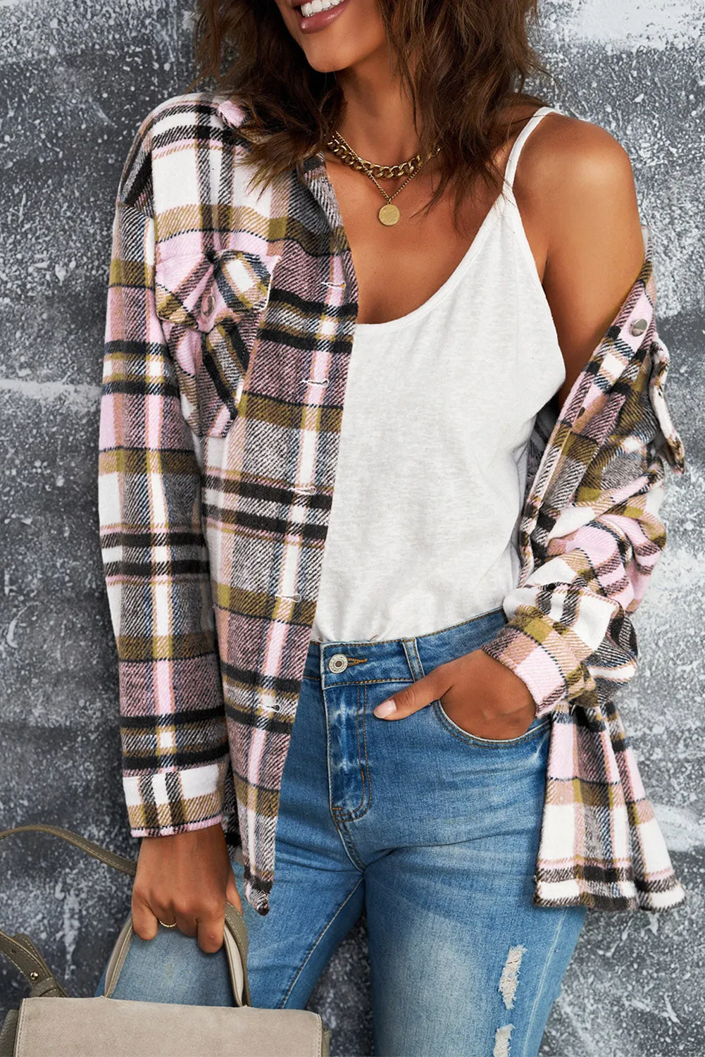 Shawna Plaid Button Up Long Sleeve Shacket