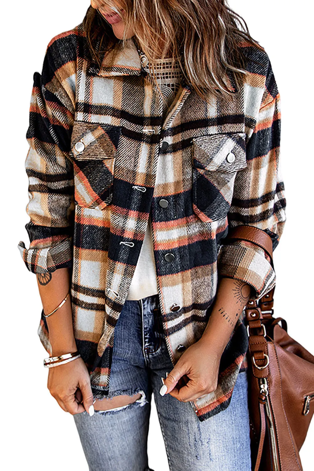 Shawna Plaid Button Up Long Sleeve Shacket