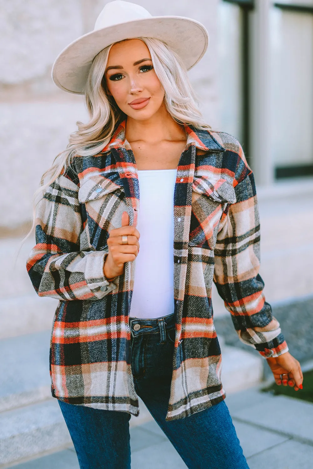 Shawna Plaid Button Up Long Sleeve Shacket