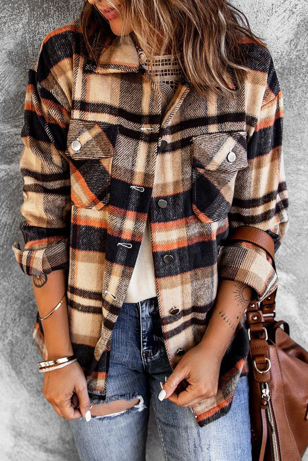 Shawna Plaid Button Up Long Sleeve Shacket