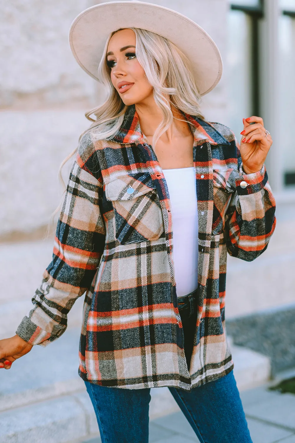 Shawna Plaid Button Up Long Sleeve Shacket