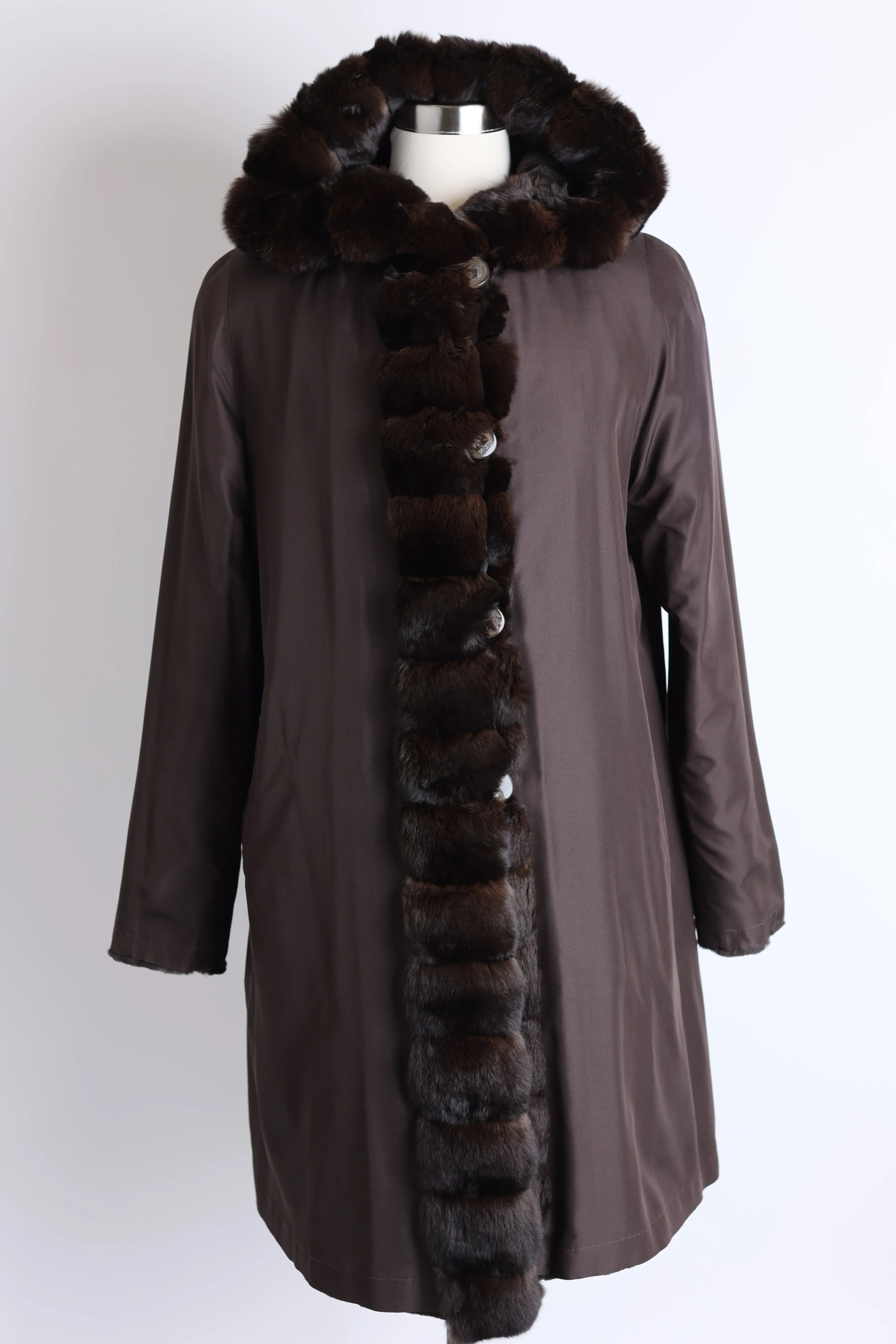 Sheared Mink Reversible Coat w/ Chinchilla Trim