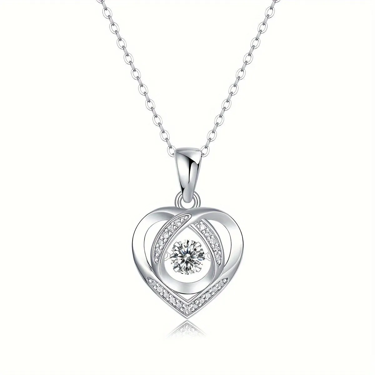 Shiny Moissanite Inlaid Heart Shaped Necklace 925 Sterling Silver Hypoallergenic Jewelry For Women Wedding Dating Neck Decor