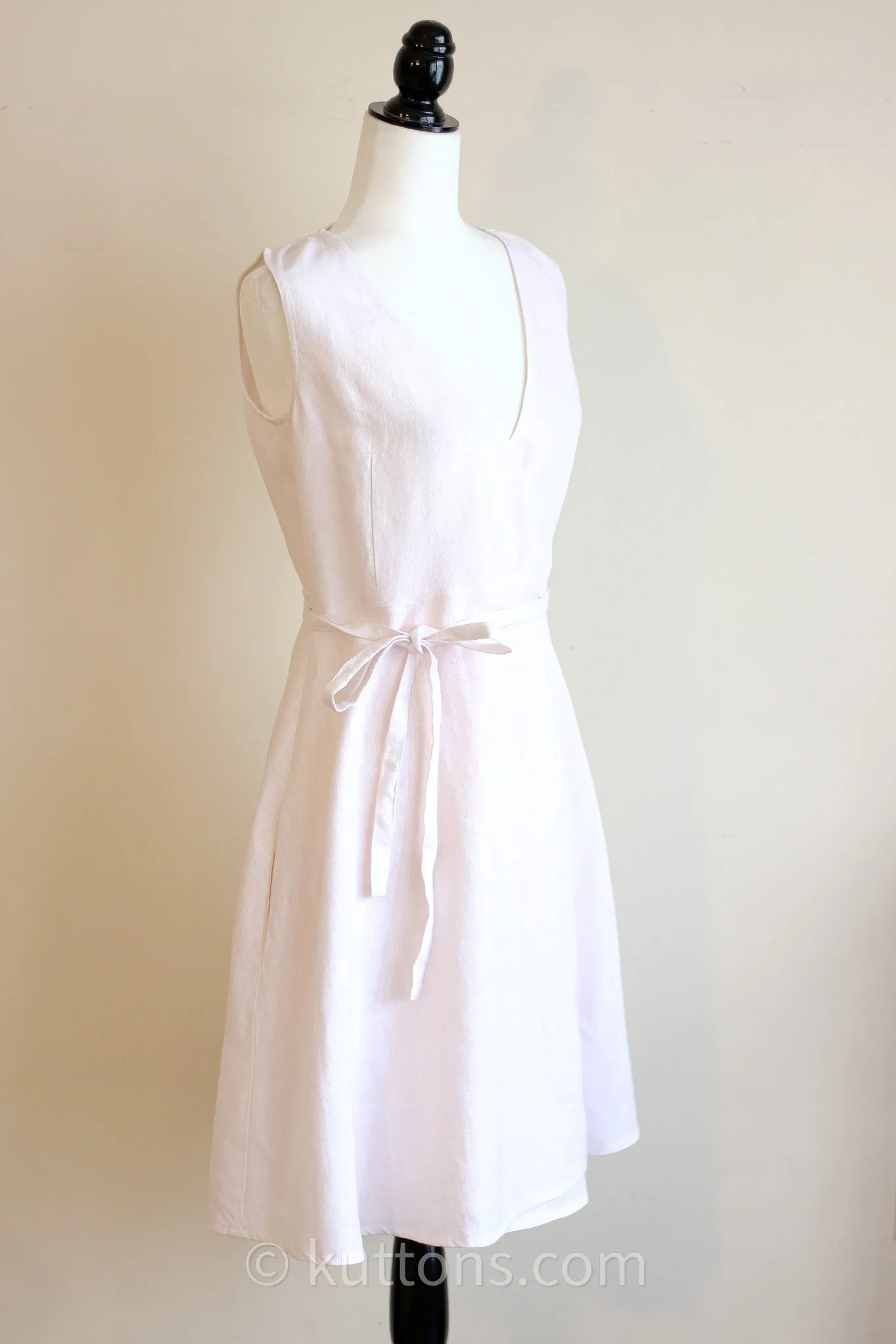 Short Linen Wrap Dress - Sleeveless V-Neck Mini Linen Dress Tunic with Tie Belt & Pockets | Pink