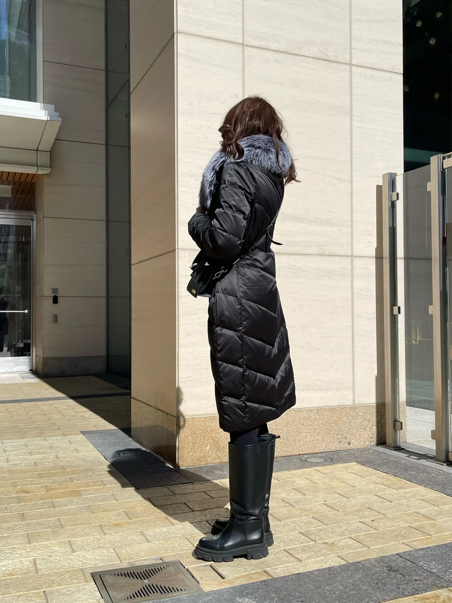 Silver Fox Collar Down Belted Coat