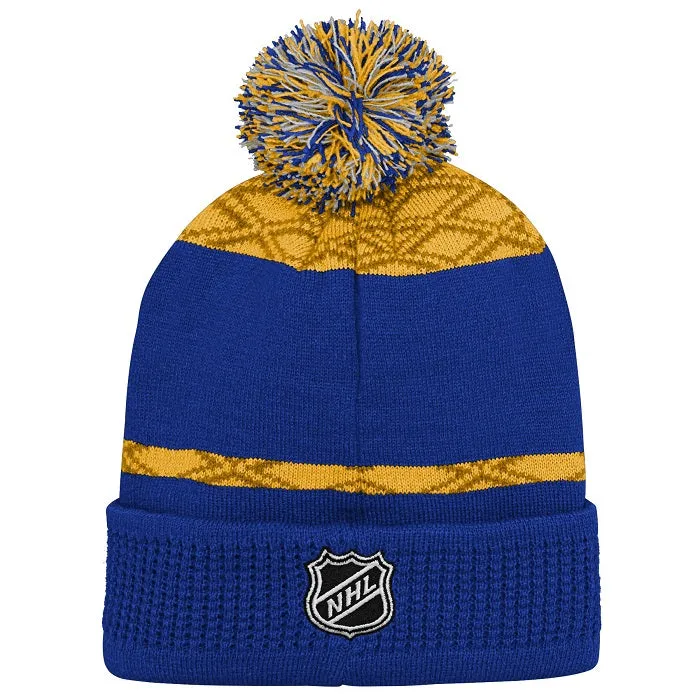 ST. LOUIS BLUES YOUTH PUCK PATTERN POM KNIT BEANIE - ROYAL/GOLD