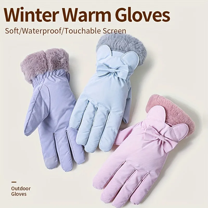 Stylish Macaron-Inspired Touchscreen Gloves for Women - Warm, Waterproof, and Sensitive Fingertip Design for Winter Outdoor Activities, Hiking, and Skiing