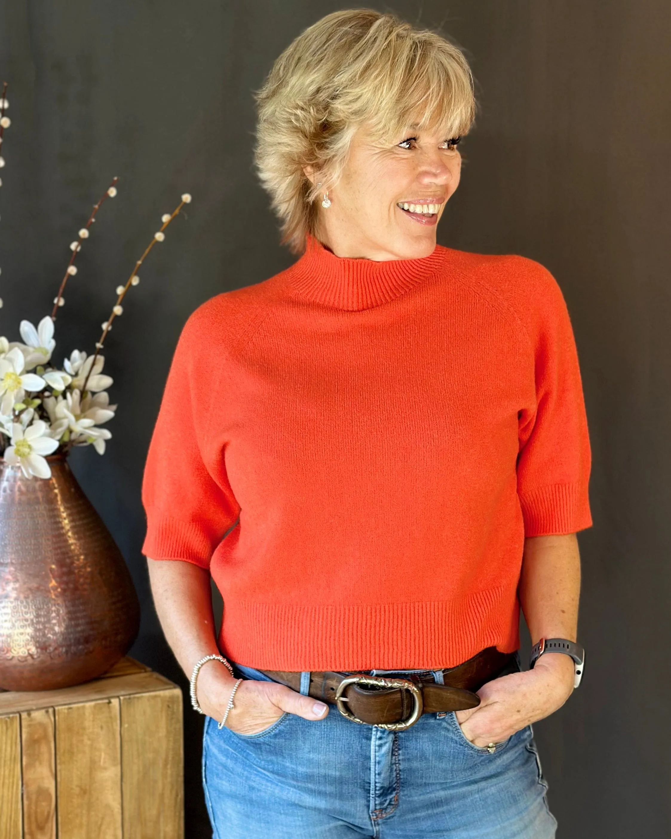 Turtleneck Short Sleeve Jumper - Orange