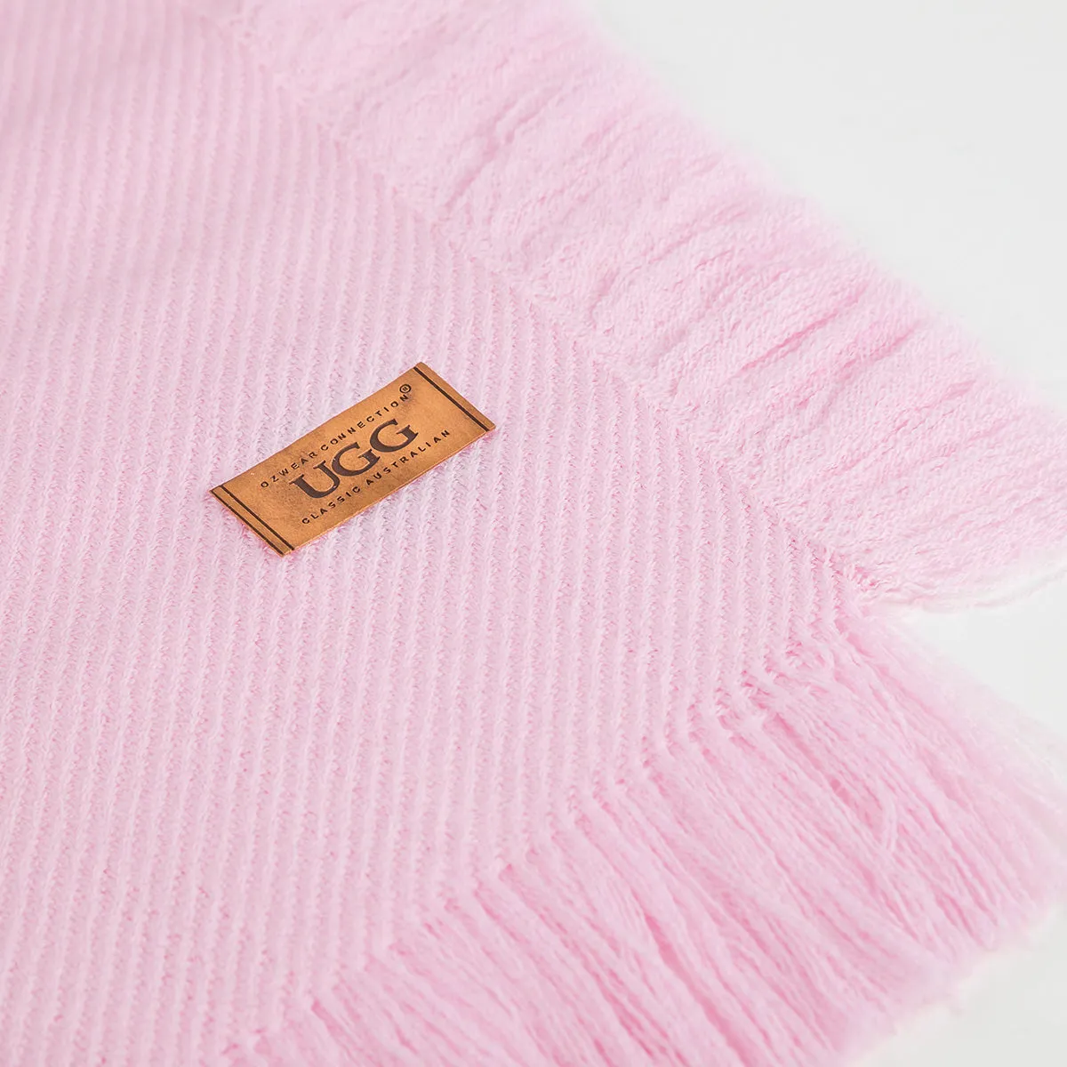 Ugg Fringed Check Wool Scarf Pink