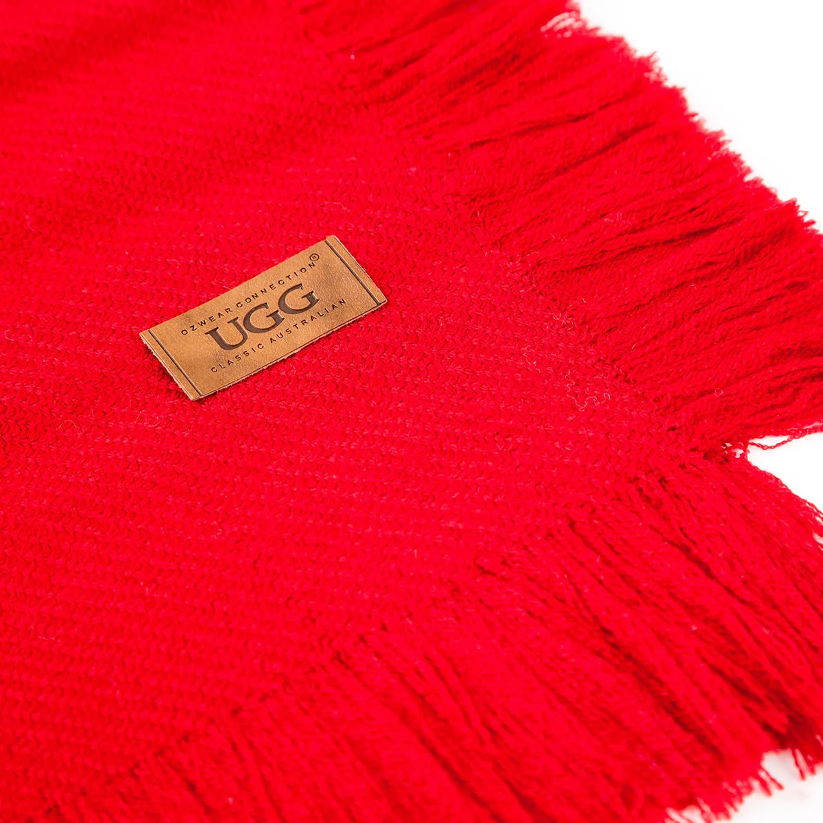 Ugg Fringed Check Wool Scarf Tomato