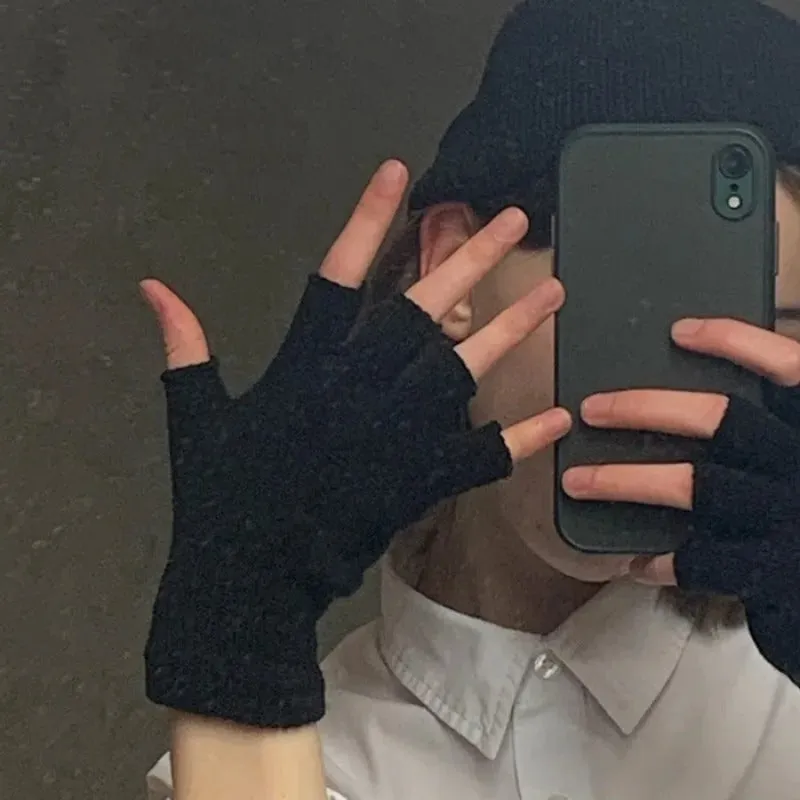 Unisex Acrylic Knit Short Fingerless Gloves - Soft, Warm, and Elastic for Winter Outdoor Activities - Simple, Elegant, and Solid Color Design