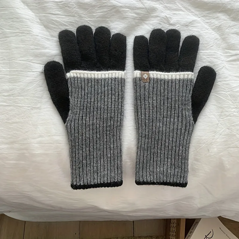 Unisex Knit Acrylic Touch Screen Gloves - Casual Full Finger Elasticity Gloves for Cold Weather - Weekend Casual Long Style with Decorative Zipper Detail for Warmth, Cycling, Skiing - Crafted with Knitting Technique