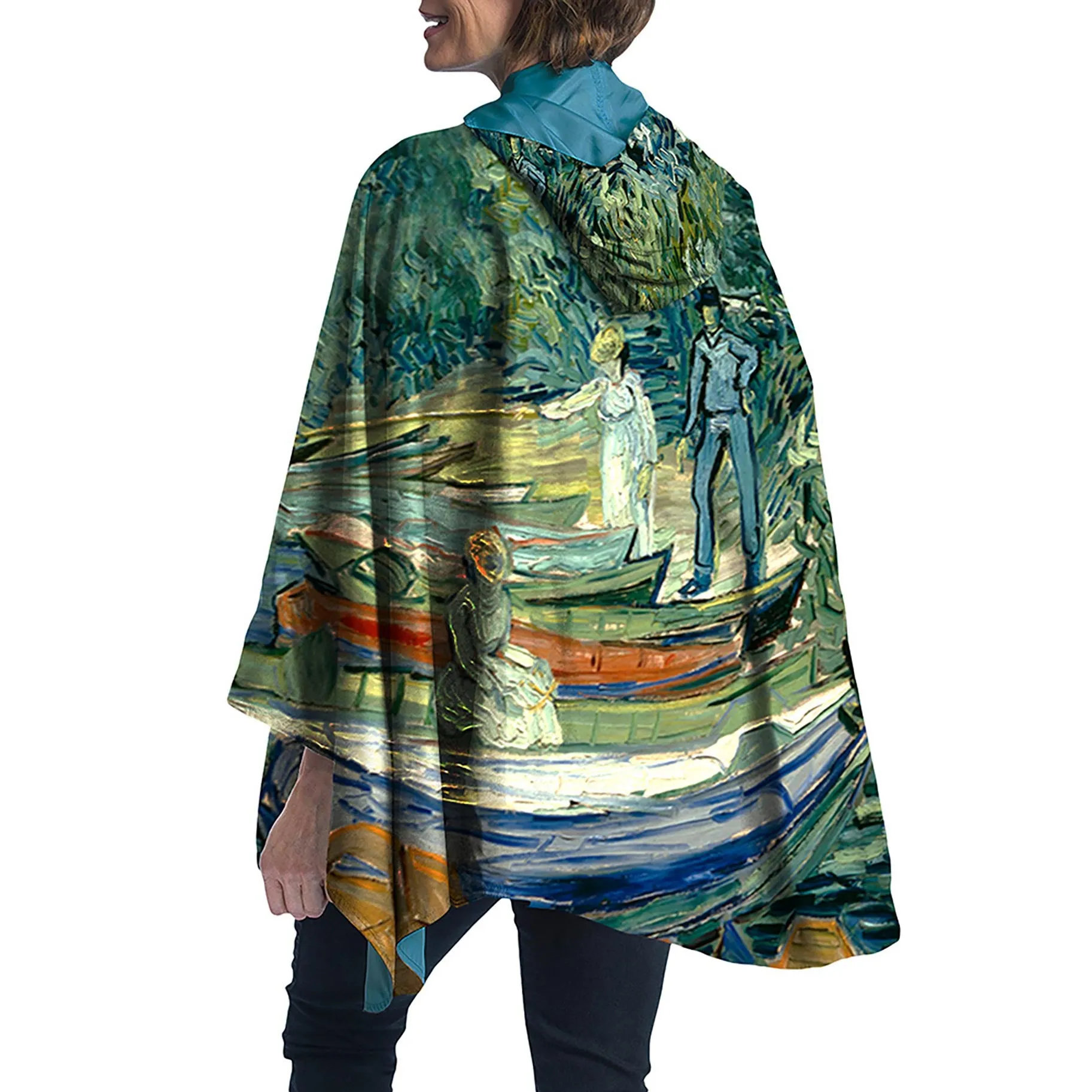 van Gogh Bank of the Oise Womens Rain Cape - Rainproof Breathable Rain Poncho