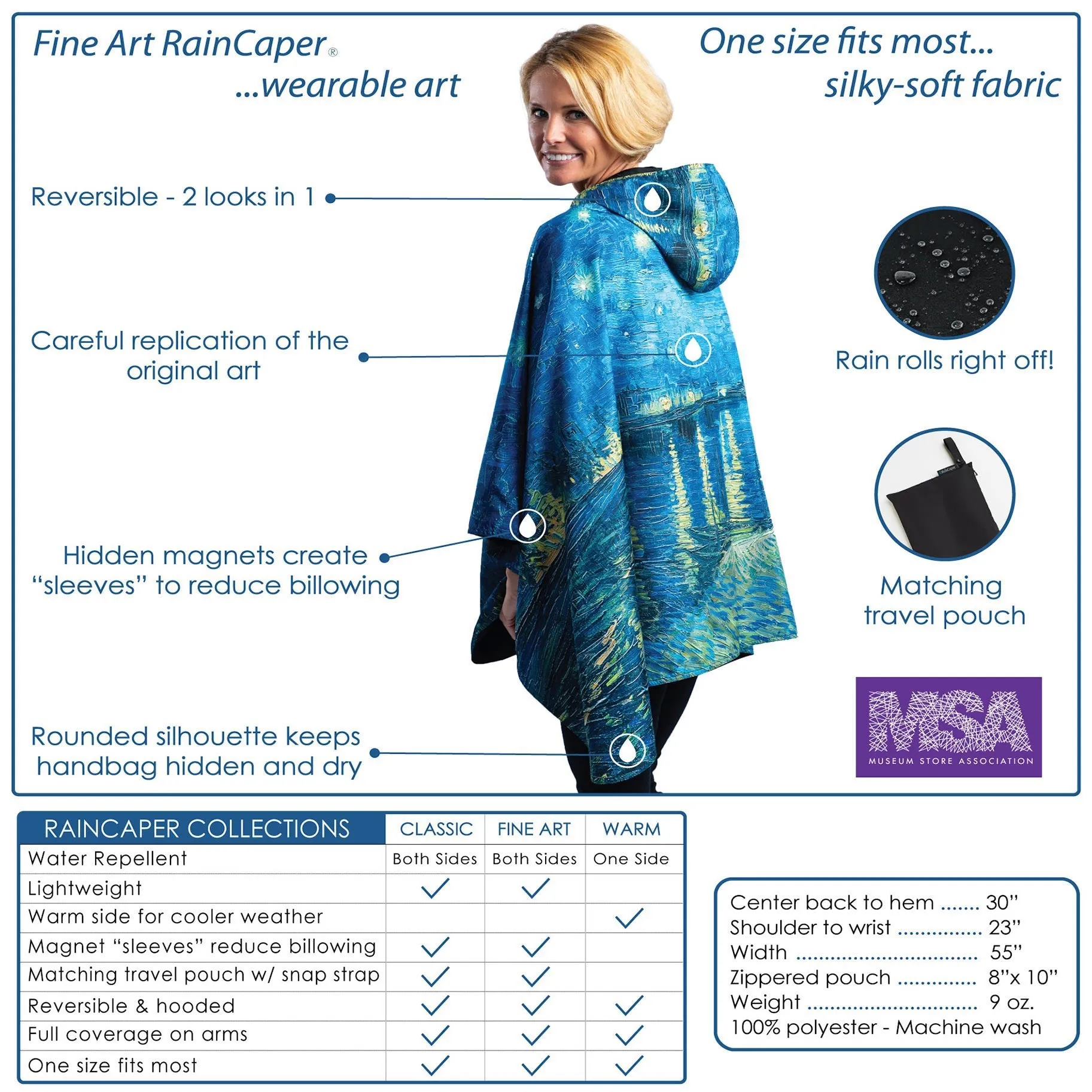 van Gogh Bank of the Oise Womens Rain Cape - Rainproof Breathable Rain Poncho