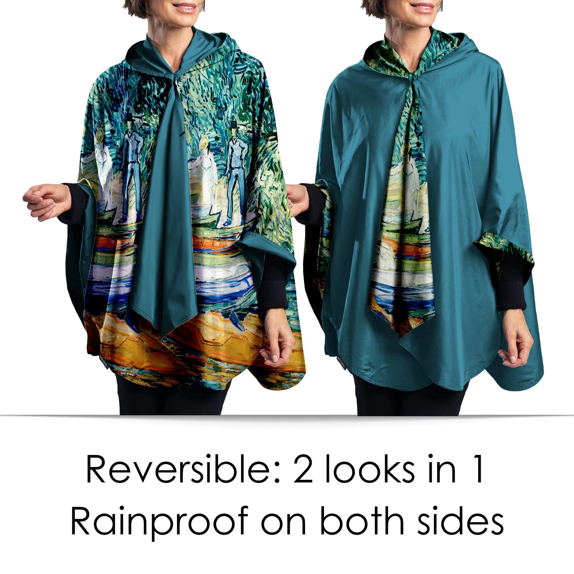 van Gogh Bank of the Oise Womens Rain Cape - Rainproof Breathable Rain Poncho