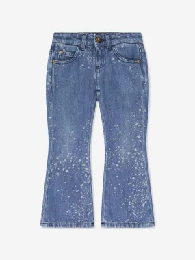 Versace Girls Flared Glitter Jeans in Blue