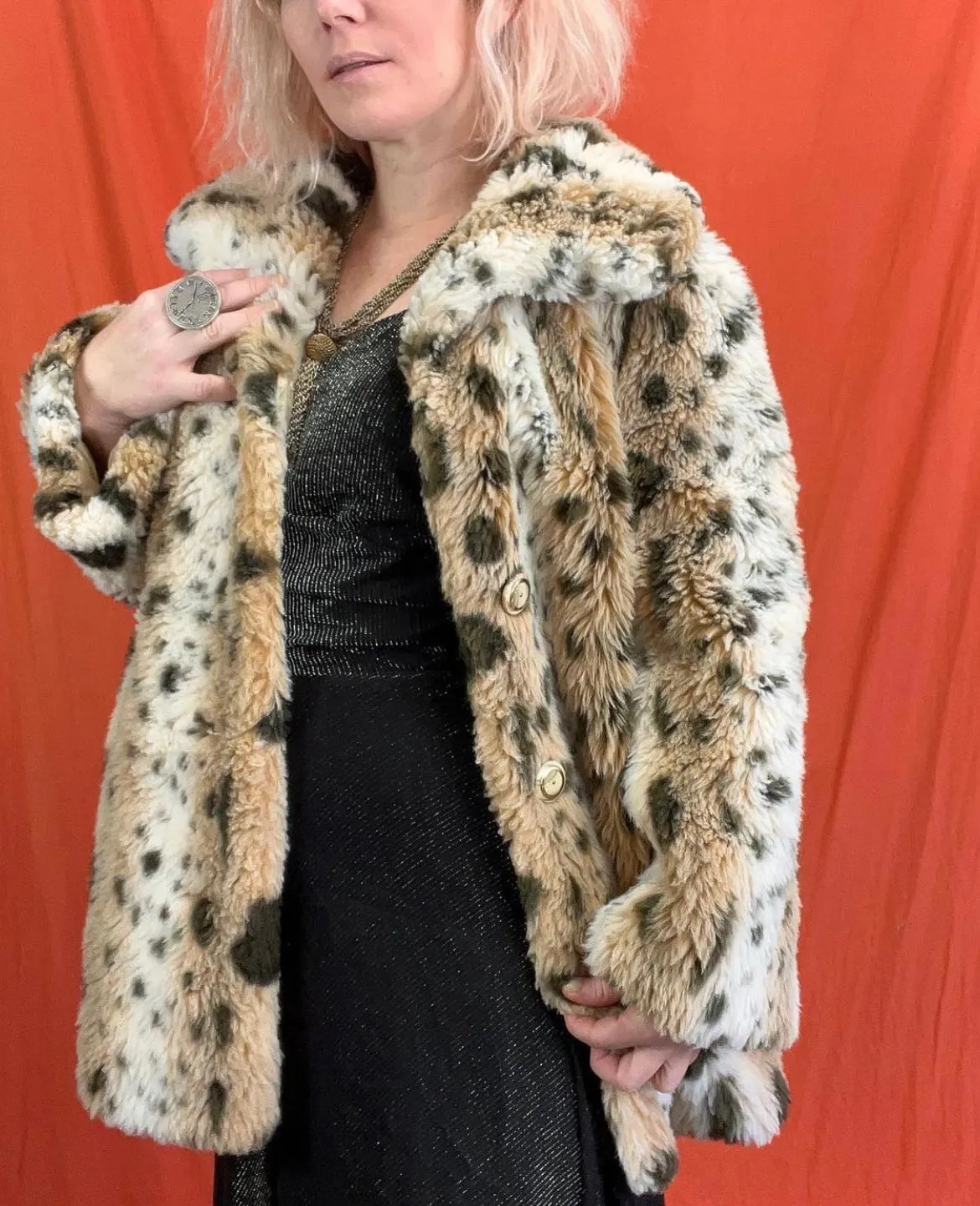 Vintage 60s 70s Leopard | Faux Fur Glam Pinup Bohemian Teddybear Coat