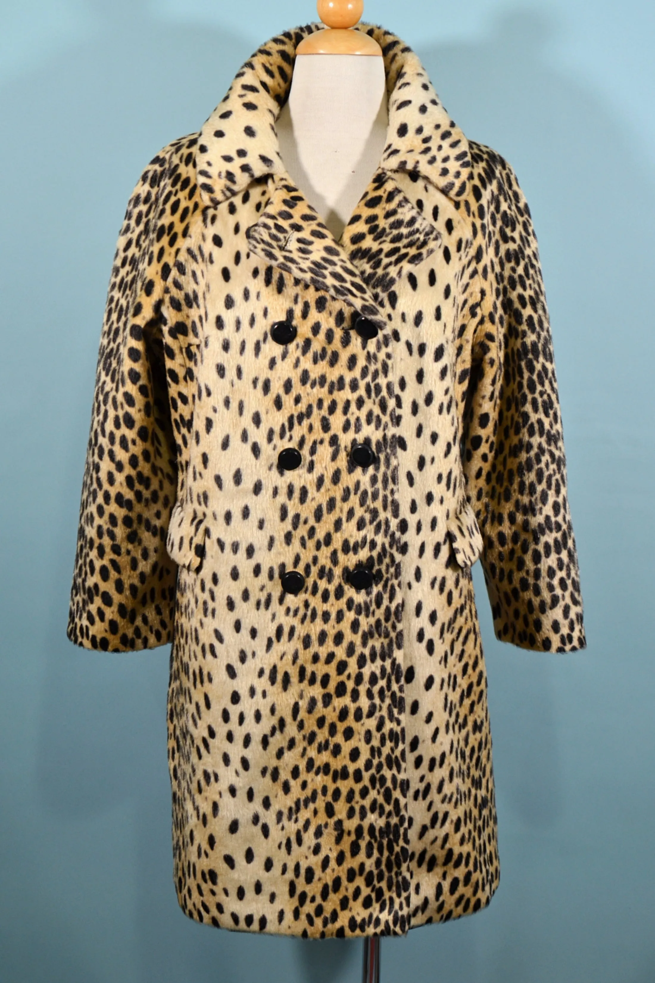 Vintage 60s 'Safari' Faux Cheetah Coat, Sportowne La France Leopard Coat S/M