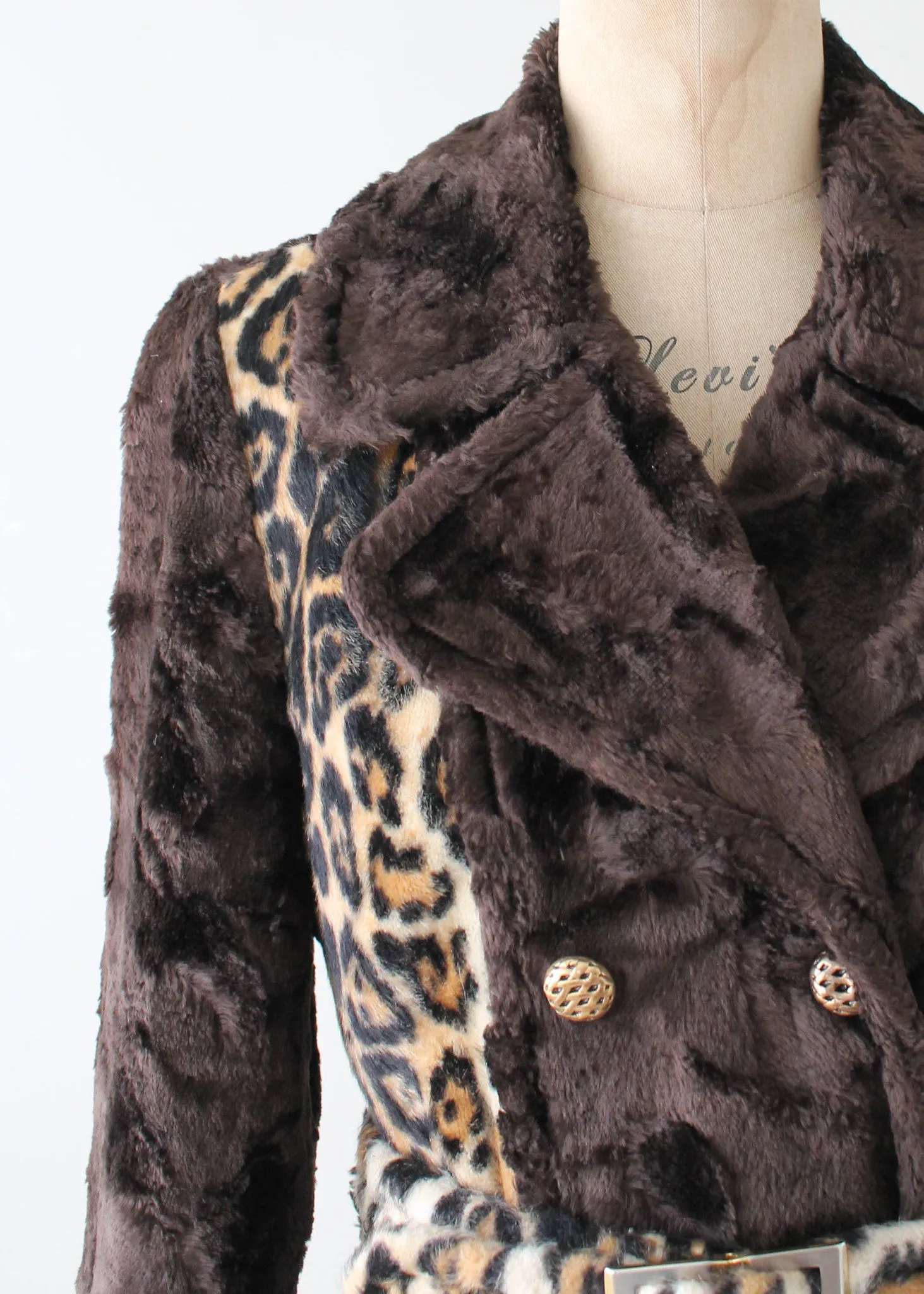 Vintage Leopard Print Faux Fur Belted Coat