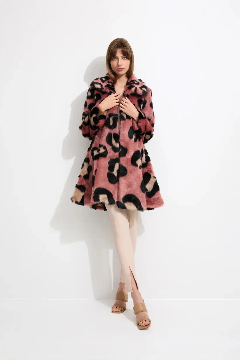 Whimsical Faux Fur Coat - Rose Leopard