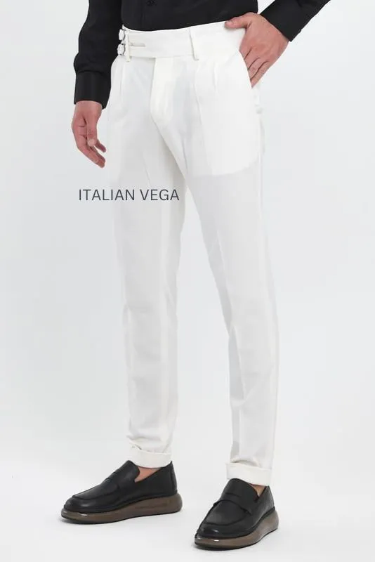 White Double Buckle Formal Gurkha Pants by ITALIAN VEGA®