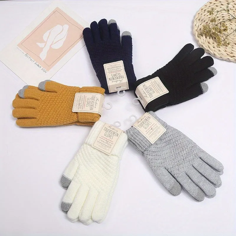 Winter Gloves For Women Plus Velvet Thickened Cold Lovely Cycling Touch Screen Warm Knit Gloves