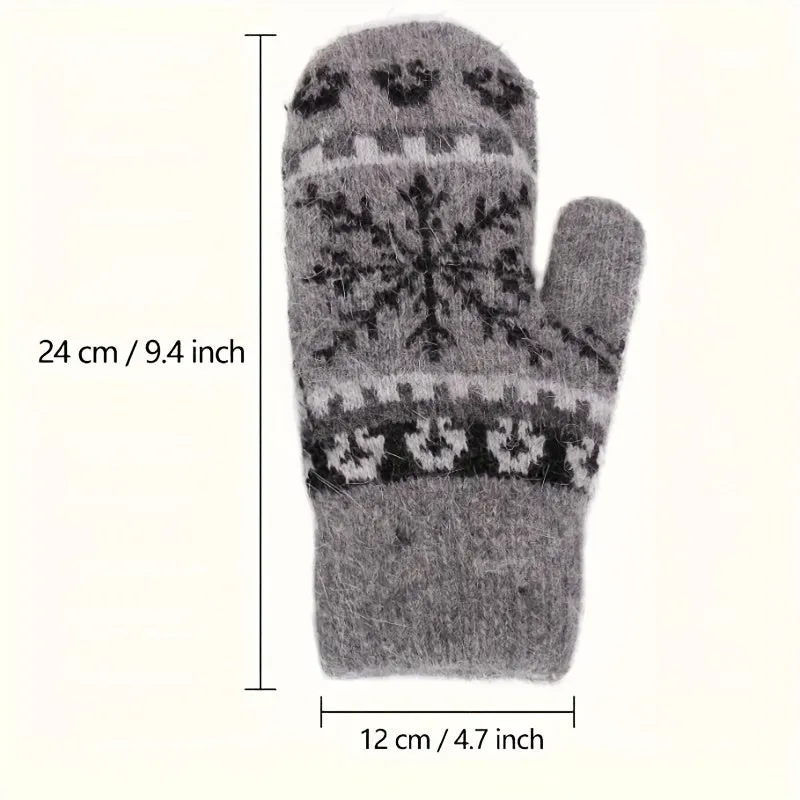 Winter Warm Knit Gloves with Snowflake Design and Faux Rabbit Fur Lining - Elastic, Ideal for Outdoor Activities, Perfect Gift