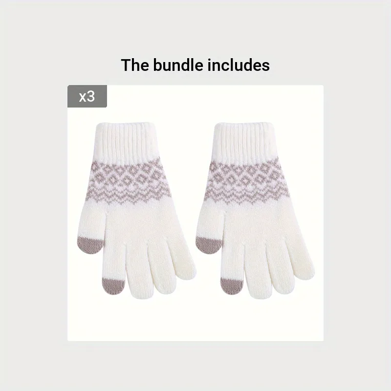 Winter Warmth Women's Jacquard Knit Gloves - Full Finger, Windproof, Fashionable, and Sports-Ready - Ideal for Cycling and Outdoor Activities