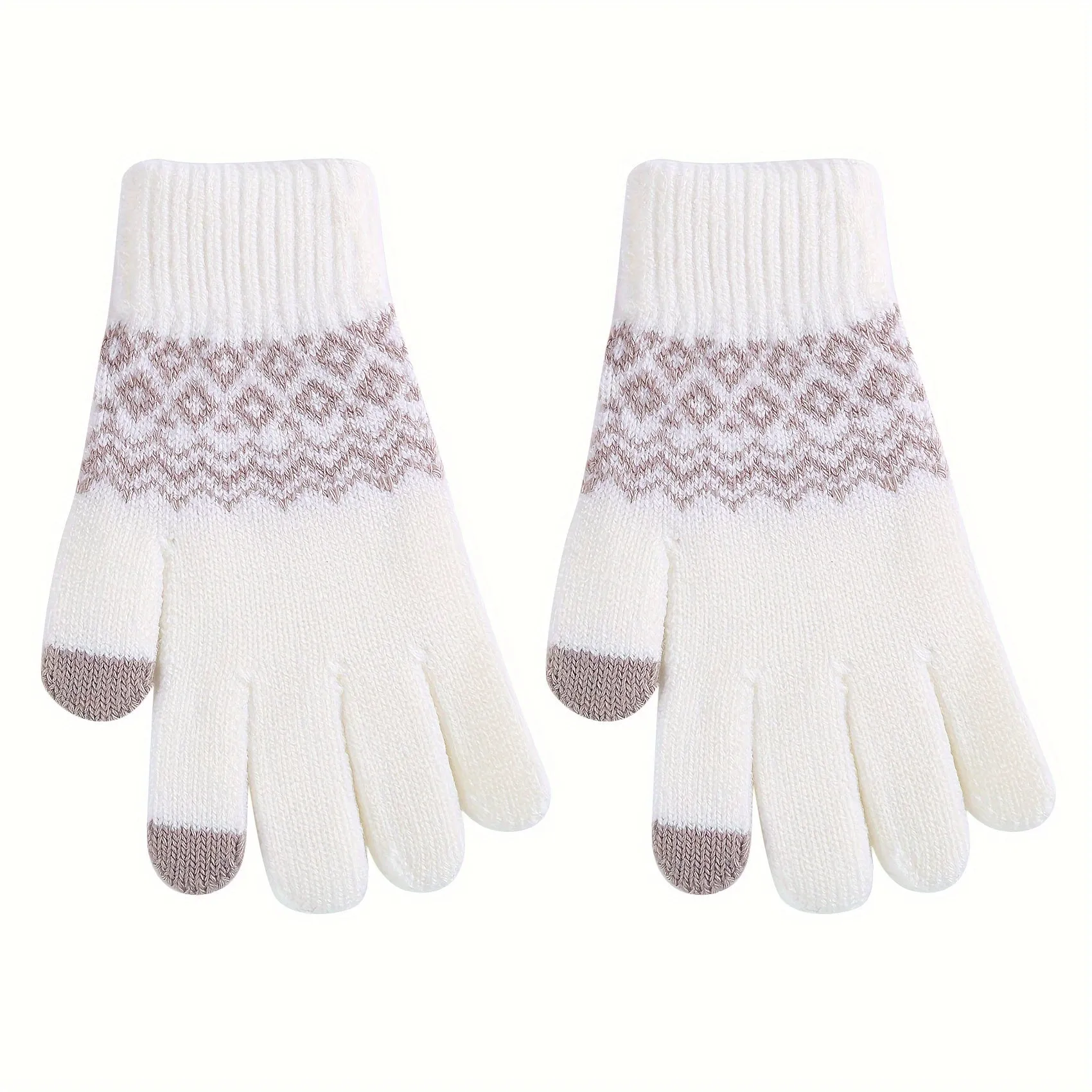 Winter Warmth Women's Jacquard Knit Gloves - Full Finger, Windproof, Fashionable, and Sports-Ready - Ideal for Cycling and Outdoor Activities