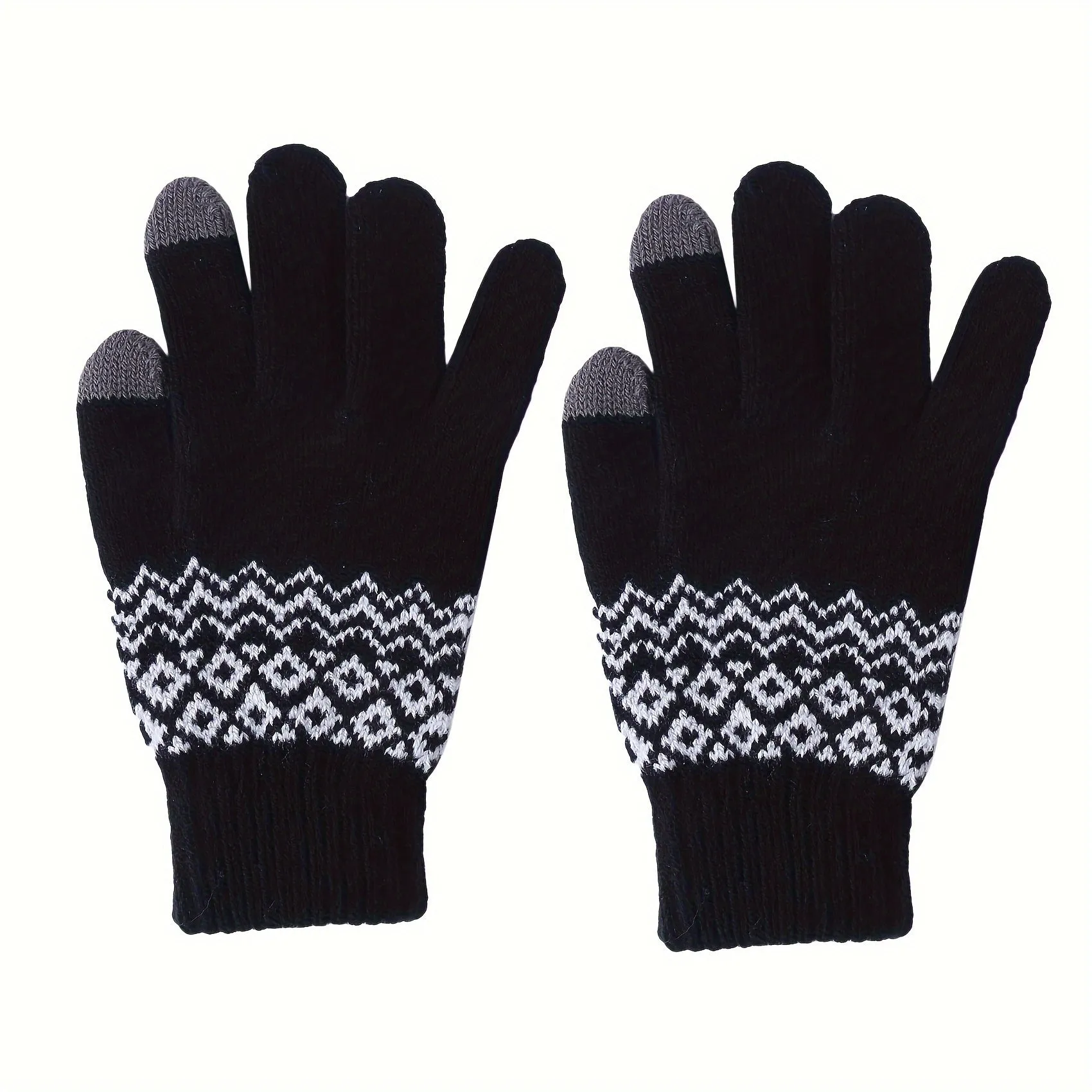 Winter Warmth Women's Jacquard Knit Gloves - Full Finger, Windproof, Fashionable, and Sports-Ready - Ideal for Cycling and Outdoor Activities