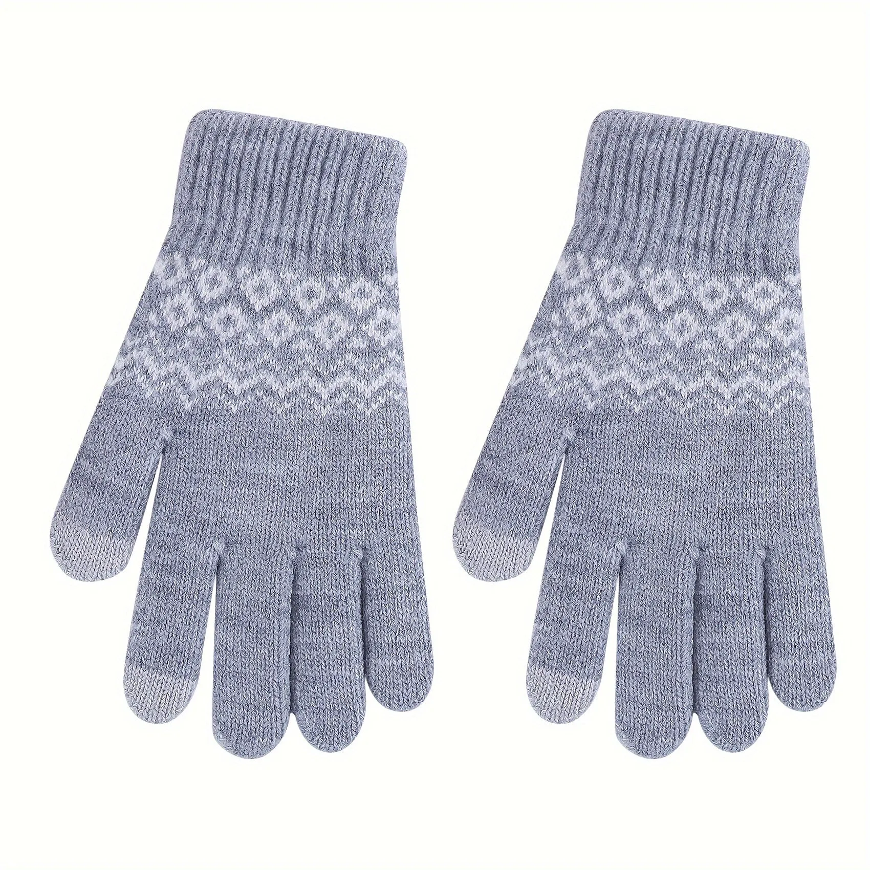 Winter Warmth Women's Jacquard Knit Gloves - Full Finger, Windproof, Fashionable, and Sports-Ready - Ideal for Cycling and Outdoor Activities