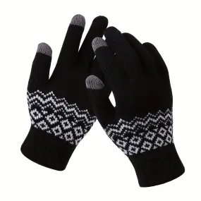 Winter Warmth Women's Jacquard Knit Gloves - Full Finger, Windproof, Fashionable, and Sports-Ready - Ideal for Cycling and Outdoor Activities