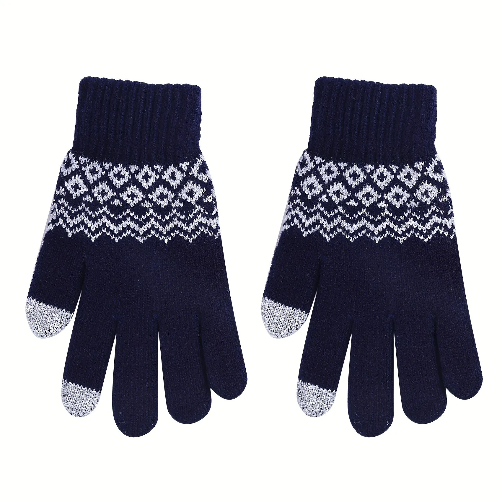 Winter Warmth Women's Jacquard Knit Gloves - Full Finger, Windproof, Fashionable, and Sports-Ready - Ideal for Cycling and Outdoor Activities