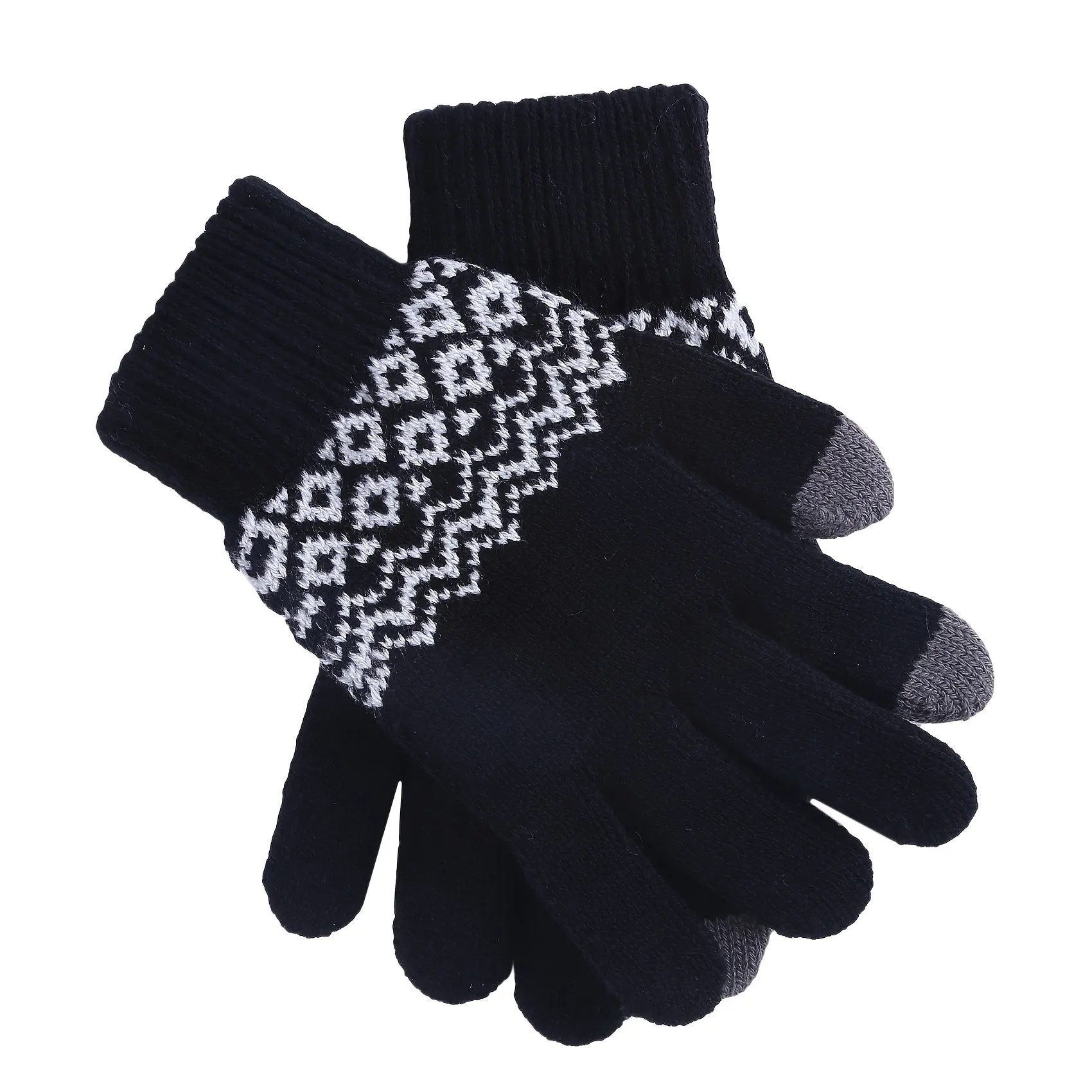 Winter Warmth Women's Jacquard Knit Gloves - Full Finger, Windproof, Fashionable, and Sports-Ready - Ideal for Cycling and Outdoor Activities