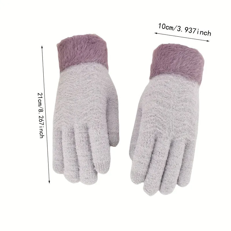 Women's Elegant Knitted Full Finger Gloves Polyester 100% Solid Color with Touch Screen Functionality, Keep Warm Elasticity Mature Style for Cold Weather - Non-Random Selection