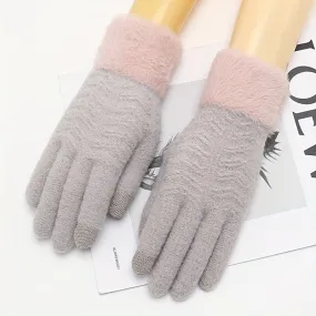 Women's Elegant Knitted Full Finger Gloves Polyester 100% Solid Color with Touch Screen Functionality, Keep Warm Elasticity Mature Style for Cold Weather - Non-Random Selection