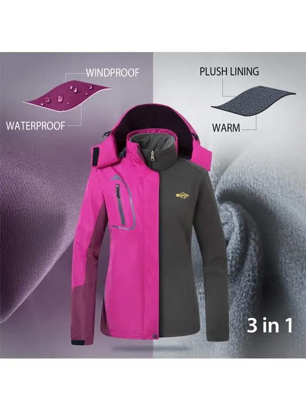 Women's Fleece 3-in-1 Interchange Ski Jacket Waterproof Insulated Coat Alpine III