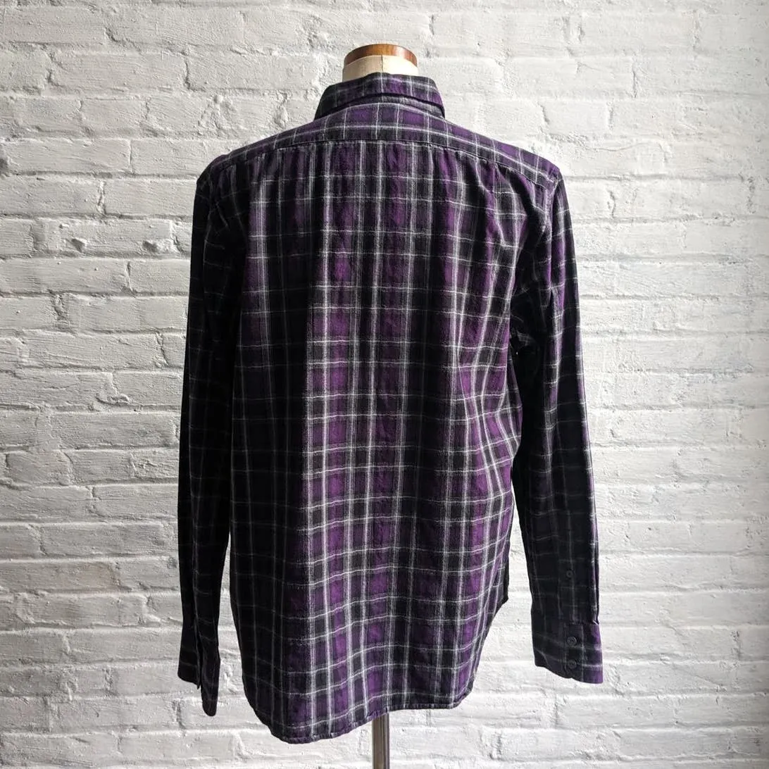 Y2K Vintage Purple Oversize Plaid Flannel Dark Academia Grunge Earthtone Top