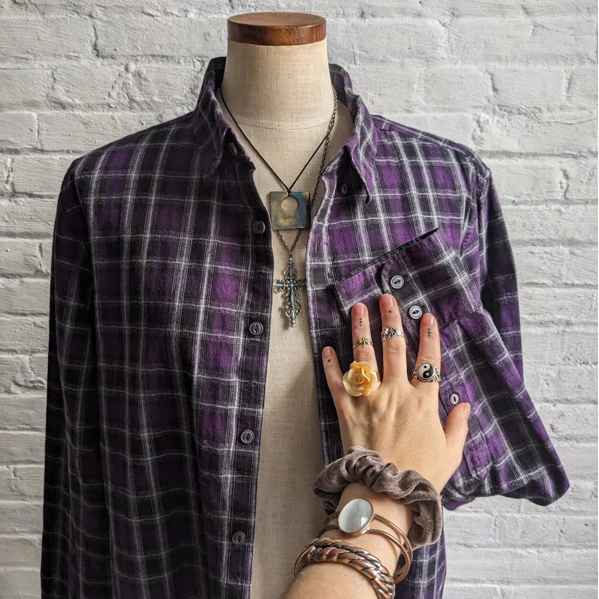 Y2K Vintage Purple Oversize Plaid Flannel Dark Academia Grunge Earthtone Top