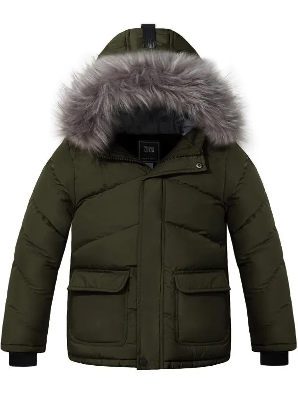 ZSHOW Boy's Hooded Puffer Jacket Thick Padded Winter Coat Windproof Parka